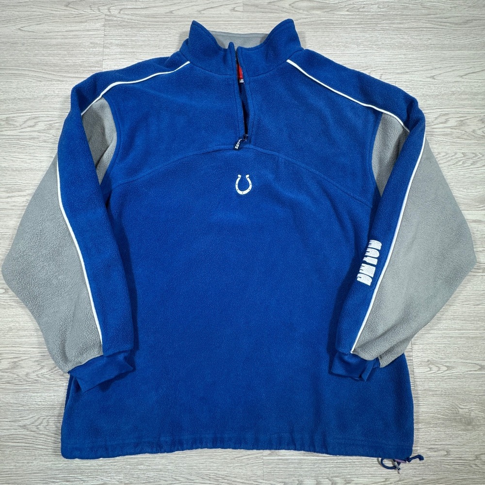 NFL Mens Indianapolis Colts Quarter Zip Fleece Pullover Blue‎ Grey XL Horseshoe